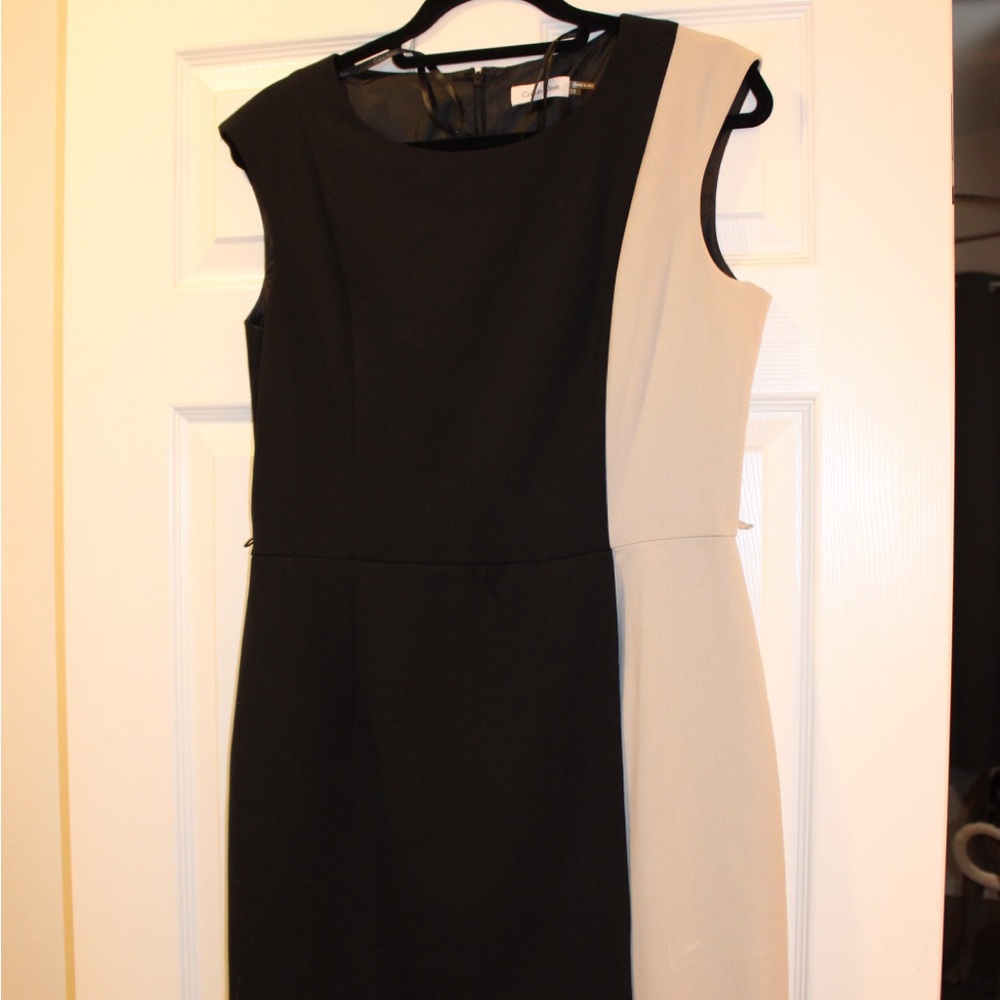 Calvin Klein black and cream block midi dress zipper back size 12